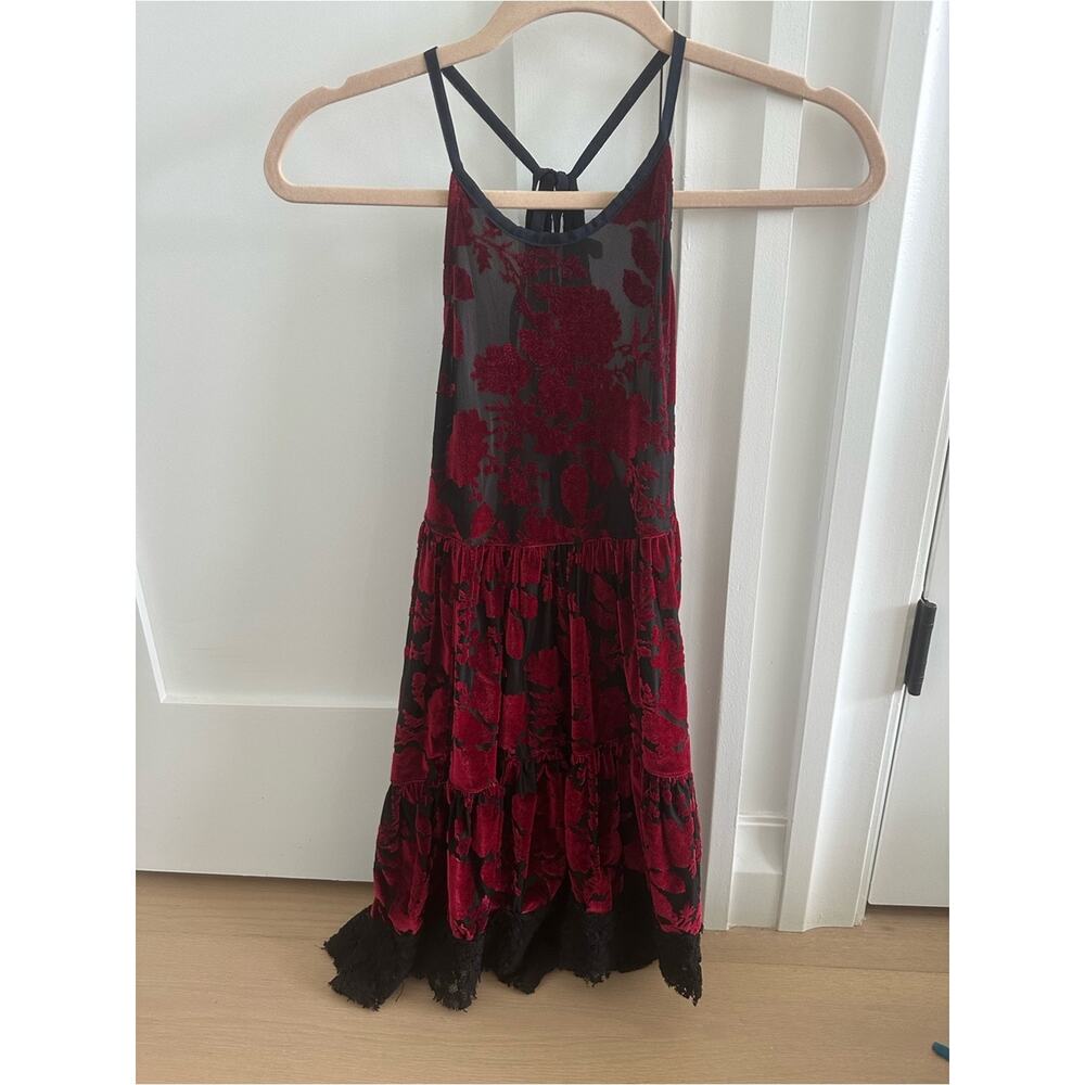 Free People Y2K Red Velvet Sheer Babydoll Dress - Picture 2 of 9